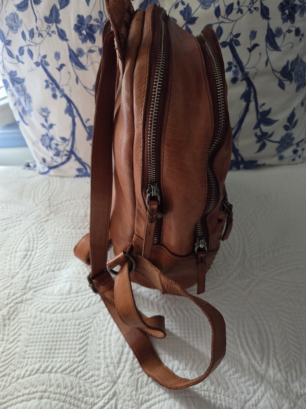 Valencia Woven Leather Backpack in Warm Cognac - Picture 3 of 7